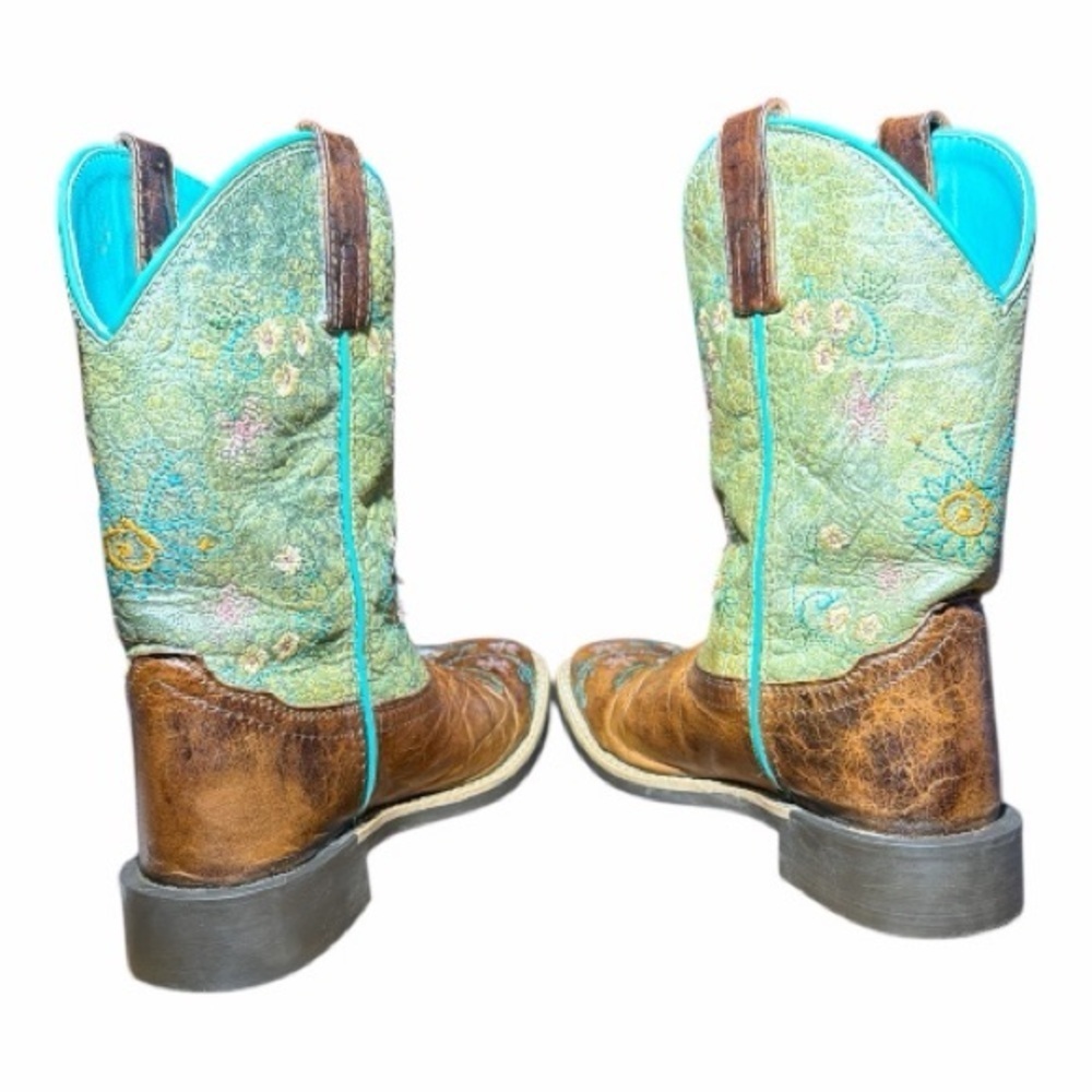 Kids Embroidered Brown and Green Boots - Picture 6 of 14